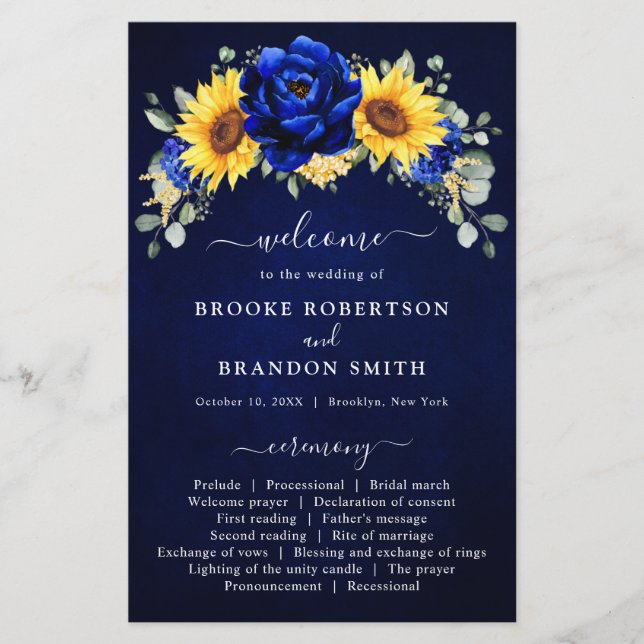 Programa Royal Blue Rustic Sunflower Modern Wedn W (Anverso)