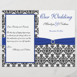 Programa Royal Blue, White, Black Damask Wedding