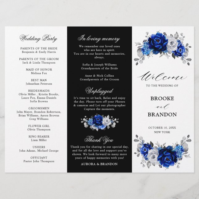 Programa Royal Blue White Silver triple Wedding (Anverso)