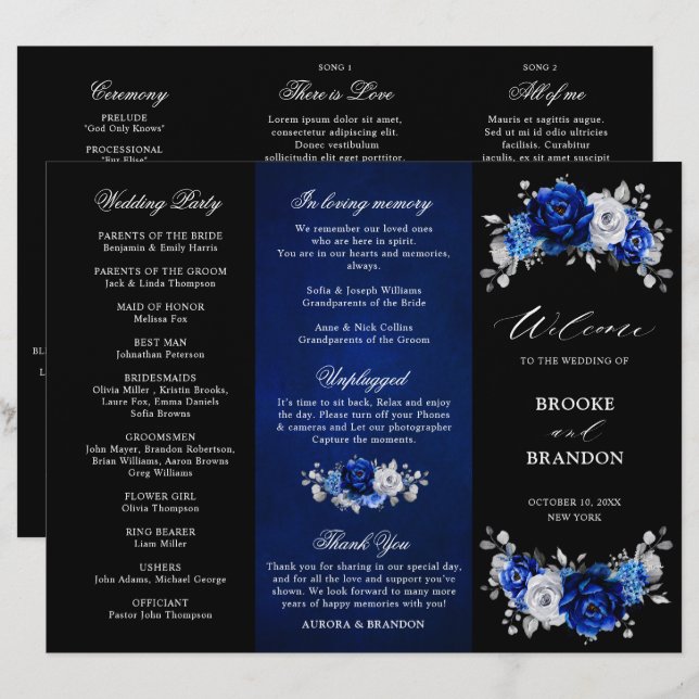 Programa Royal Blue White Silver triple Wedding (Anverso / Reverso)