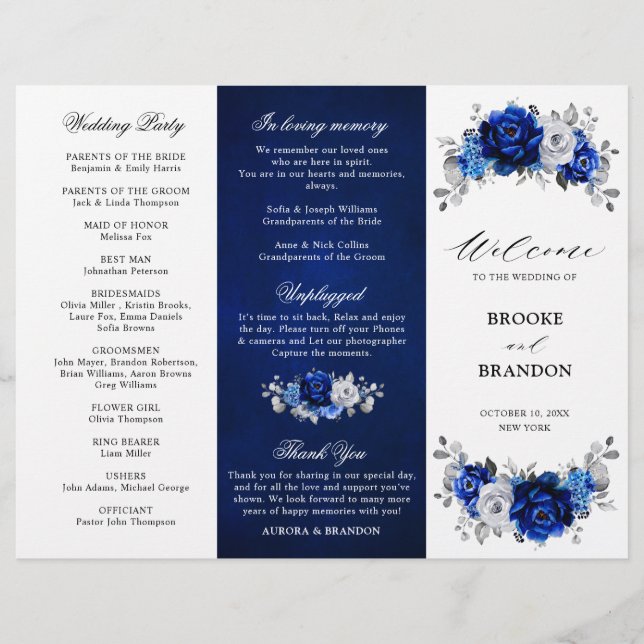 Programa Royal Blue White Silver triple Wedding (Anverso)