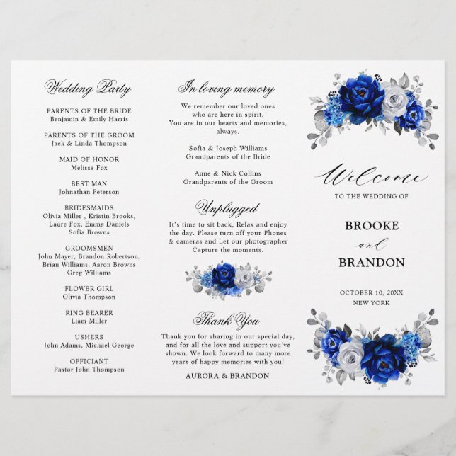Programa Royal Blue White Silver triple Wedding (Anverso)