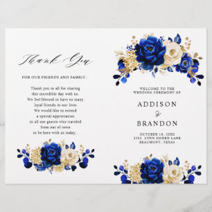Programa Royal Blue Yellow Gold Floral Wedding