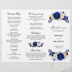 Programa Royal Blue Yellow Gold Floral Wedding