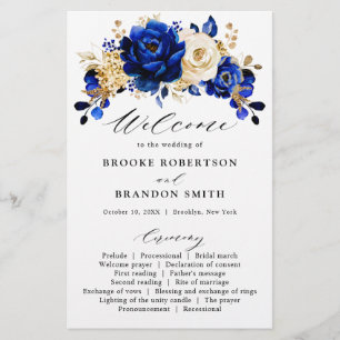 Programa Royal Blue Yellow Gold Floral Wedding
