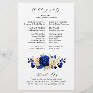 Programa Royal Blue Yellow Gold Floral Wedding