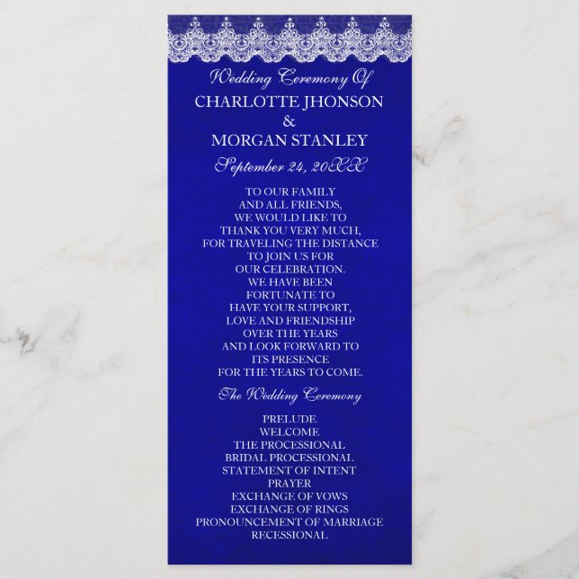 Programa Royal Cobalt Blue Lace Wedding (Anverso)