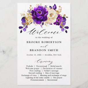 Programa Royal Purple Violet Gold Floral Wedding