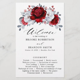 Programa Royal Red White Silver Floral Wedding