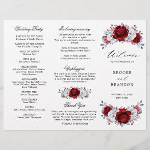 Programa Royal Red White Silver Floral Wedding