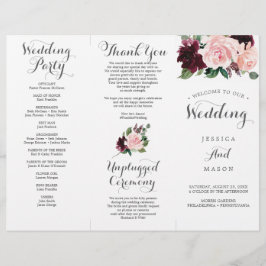 Programa Rubor Burgundy Tri-Fold Wedding