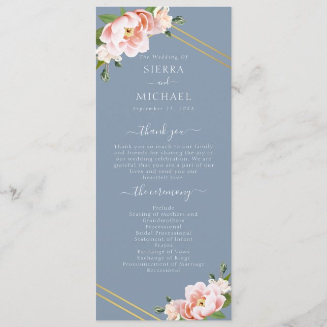 Programa Rubor Floral Gold Geometric Dusty Blue Boda (Anverso)