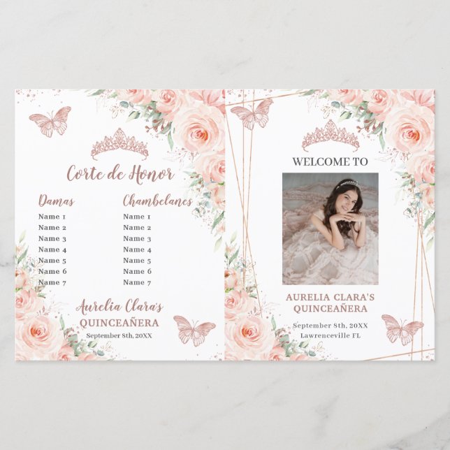 Programa Rubor Floral Quinceanera Orden de Eventos (Anverso)