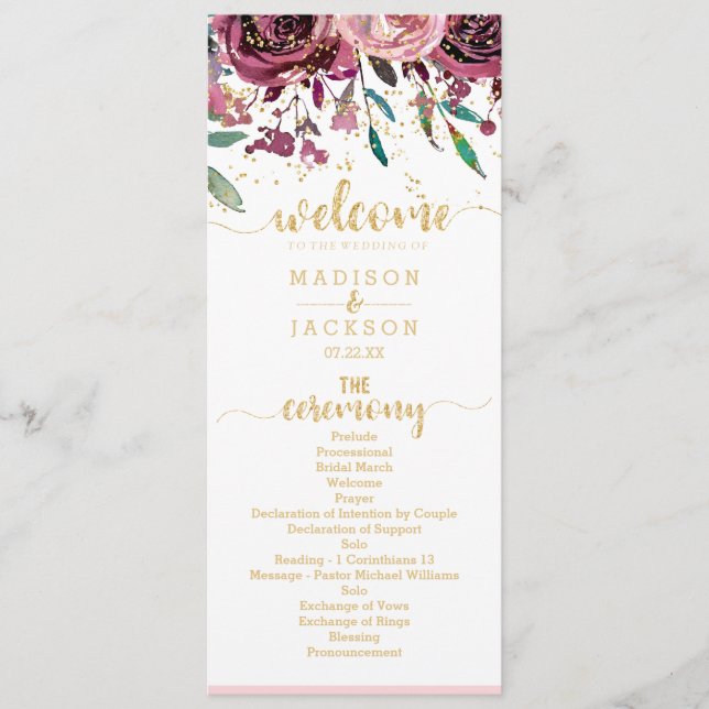 Programa Rubor Flowers Stripes & Gold Wedding (Anverso)