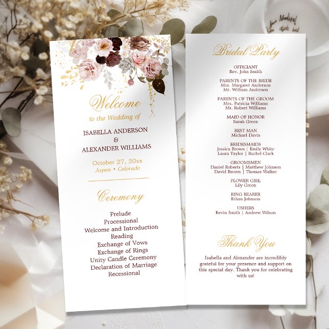 Programa Rubor Peony & Gold Burgundy Floral Weddin (Subido por el creador)