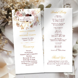 Programa Rubor Peony & Gold Burgundy Floral Weddin