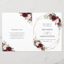 Programa Rubor Pink Burgundy Floral de Boda Doble