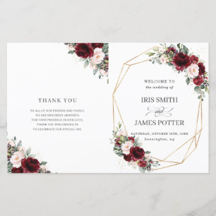 Programa Rubor Pink Burgundy Floral de Boda Doble