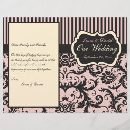 Programa Rubor Pink, Cream, Gray Damask Wedding