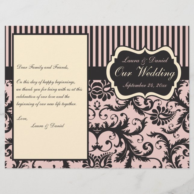 Programa Rubor Pink, Cream, Gray Damask Wedding (Anverso)