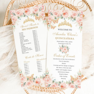 Programa Rubor Pink Floral Gold Quinceañera Orden de evento