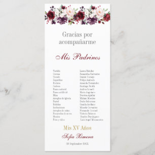 Programa Rubor Red Floral Quinceañera
