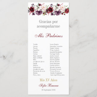 Programa Rubor Red Floral Quinceañera