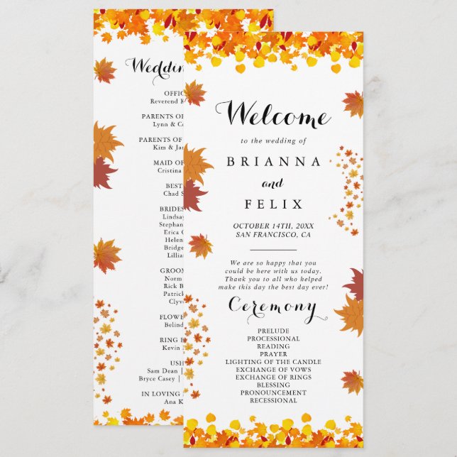 Programa Rustic Autumn Leaves Wedding (Anverso / Reverso)