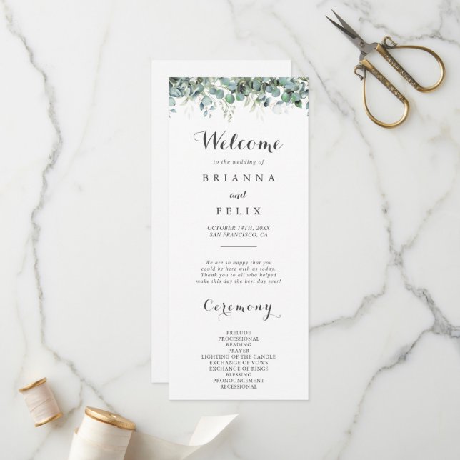 Programa Rustic Botanical Eucalyptus Greenery Wedding (Anverso/Reverso In Situ)
