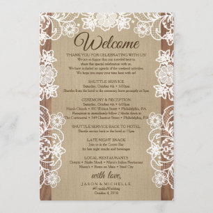 Programa Rustic Burlap Boda Itinerary - Bienvenida Boda