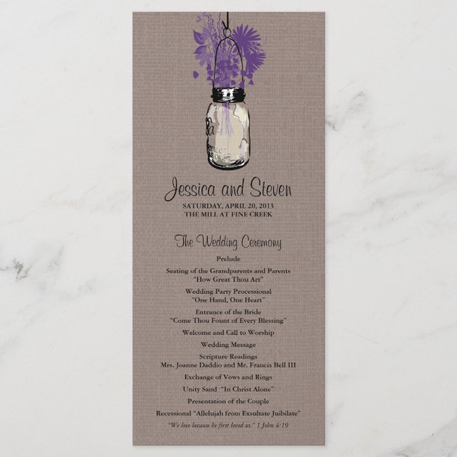 Programa Rustic Burlap Mason Jar y Wildflowers (Anverso)