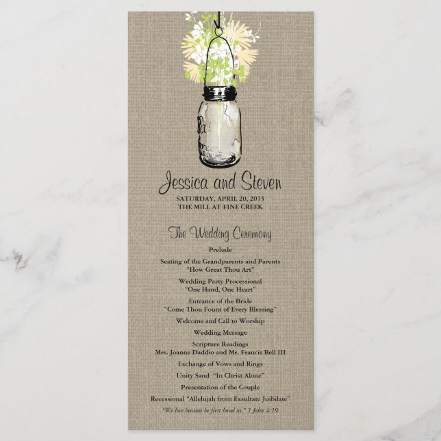 Programa Rustic Burlap Mason Jar y Wildflowers (Anverso)