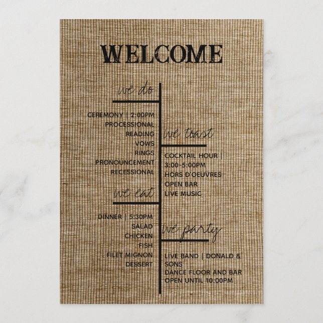 Programa Rustic Burlap Wedding Program – Personalized (Reverso)