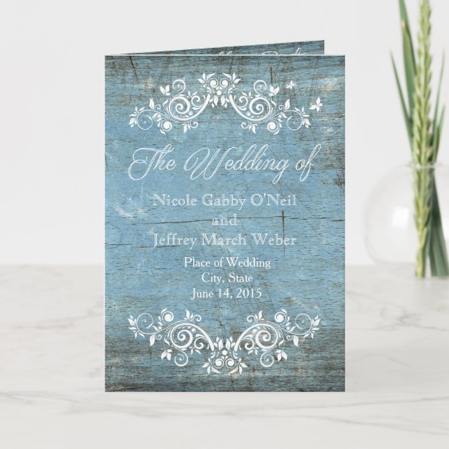 Programa Rustic Country Blue Wood Wedding (Anverso)