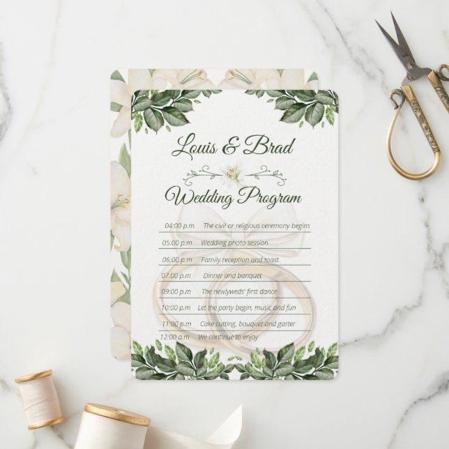 Programa Rustic Forest Greenery Floral Wedding Program Card (Anverso/Reverso In Situ)