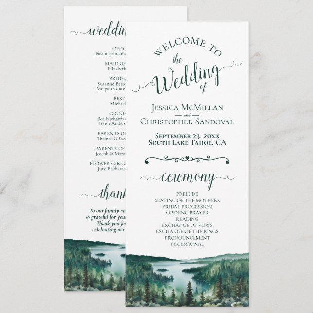 Programa Rustic Lake Tahoe Watercolor Landscape Wedding (Anverso / Reverso)