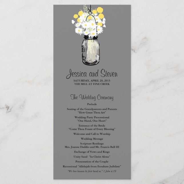 Programa Rustic Mason Jar Daisies Wildflowers (Anverso)