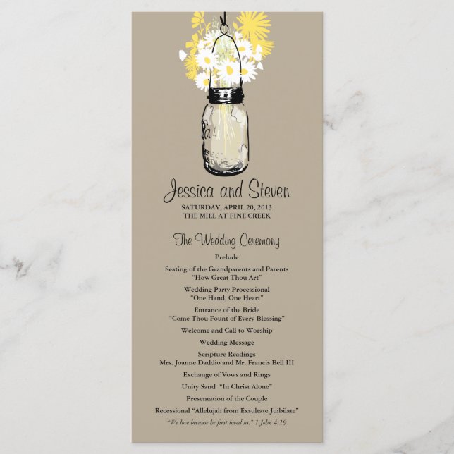 Programa Rustic Mason Jar Daisies Wildflowers (Anverso)