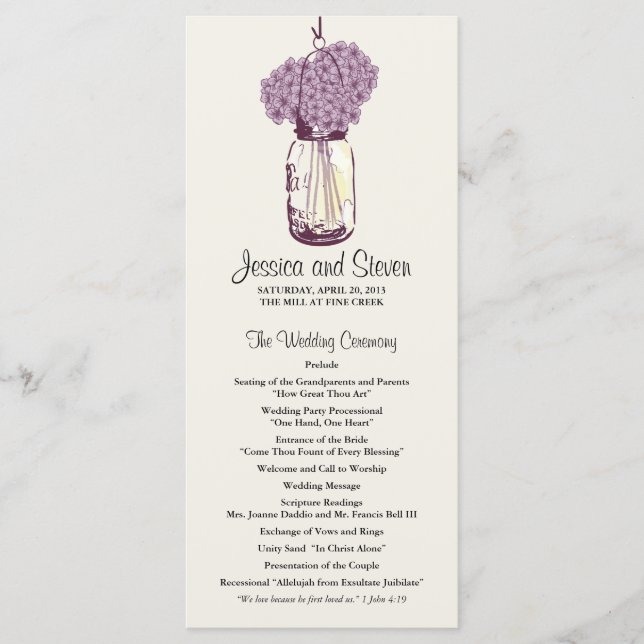 Programa Rustic Mason Jar y Hydrangeas (Anverso)