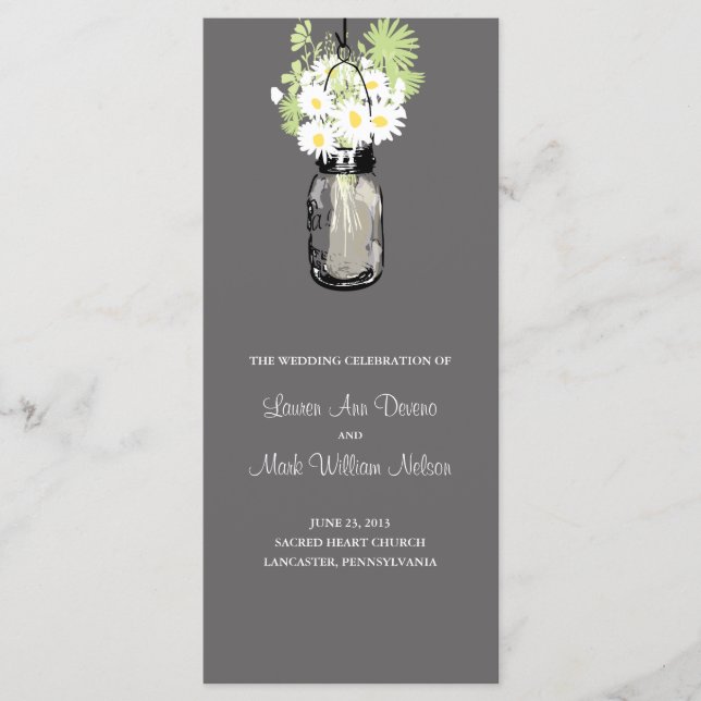 Programa Rustic Mason Jar y Wildflower Daisies (Anverso)