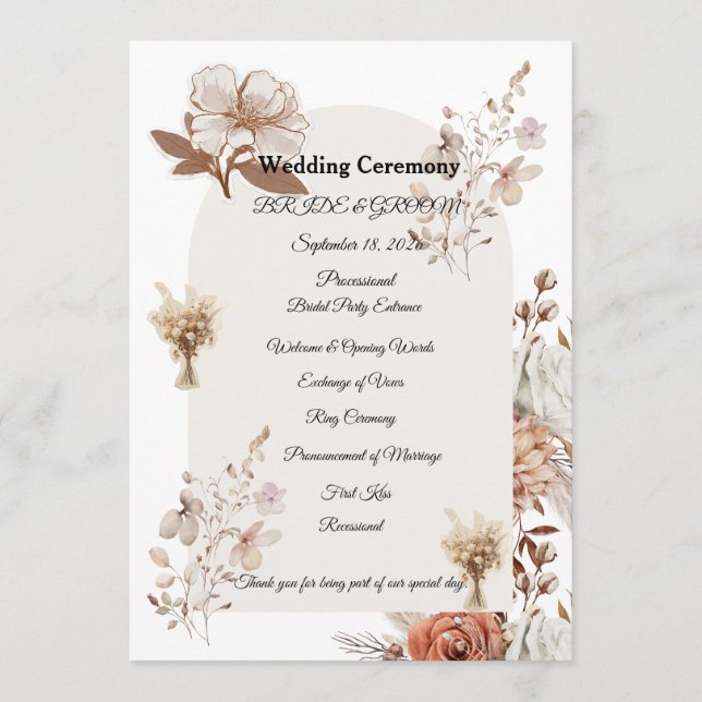 Programa Rustic Neutral Wedding Program (Anverso)