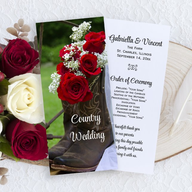 Programa Rustic Roses Cowboy Boots Western Wedding Program (Subido por el creador)
