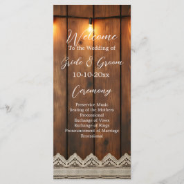 Programa Rustic Wood and Lace Wedding Program