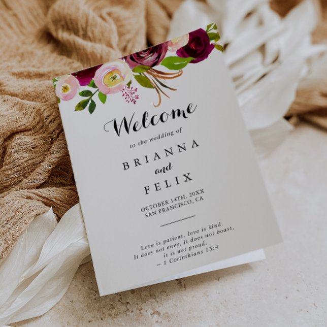 Programa Rústico Boda plegado con flores de borgoña en Rubo (Subido por el creador)