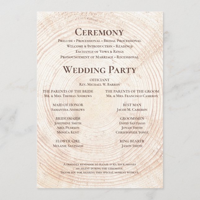 Programa Rústico Boda.wood Personalizado de cortez (Reverso)