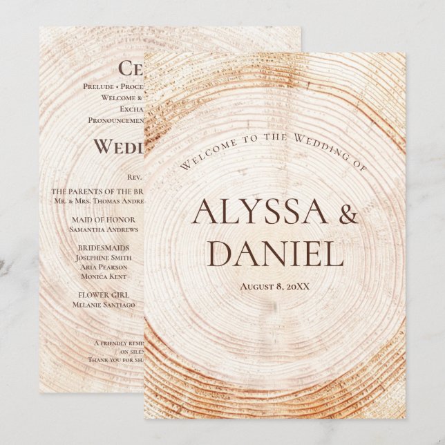 Programa Rústico Boda.wood Personalizado de cortez (Anverso / Reverso)