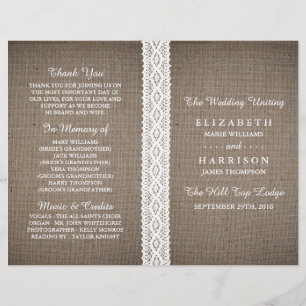 Programa Rústico Burlap & Vintage White Lace Weddi