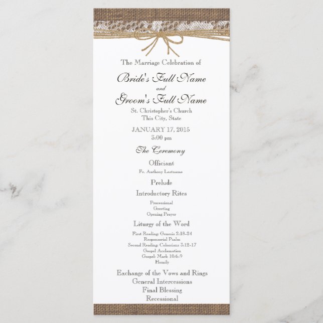 Programa Rústico Burlap y Boda Twine (Anverso)