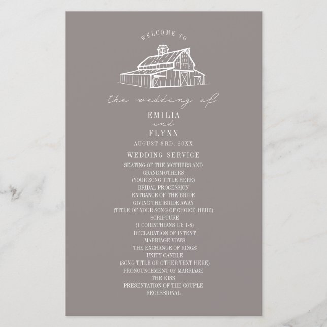 Programa Rústico de Boda Agrícola Ametista Gris (Anverso)