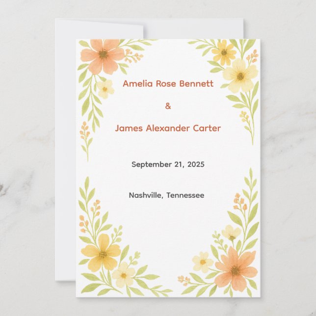 Programa Rústico de Boda de Flores Silvestres (Anverso)